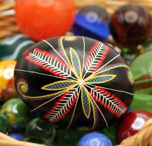 Pysanky Easter Egg - Black with Colorful Spirals